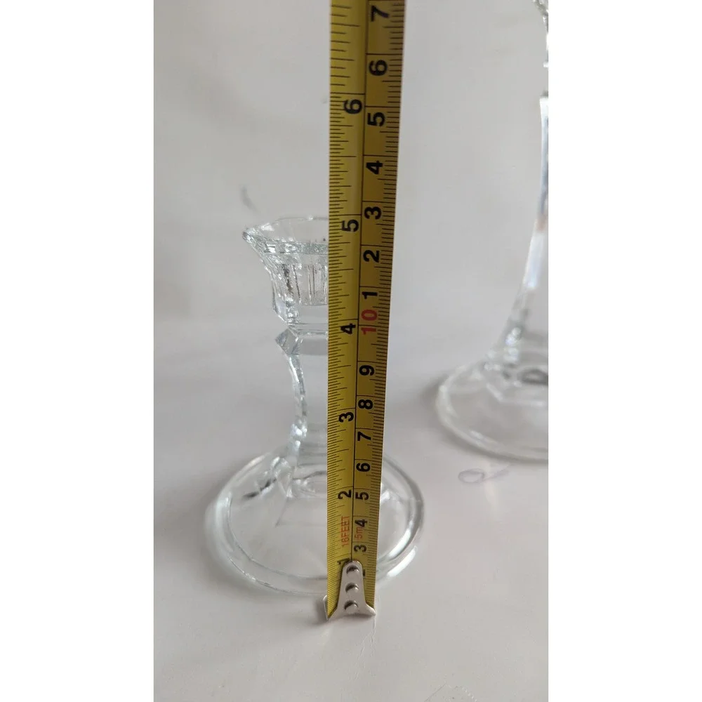 Set of 3 Clear Glass Candlestick Holders Hexagonal Stem Taper Trio